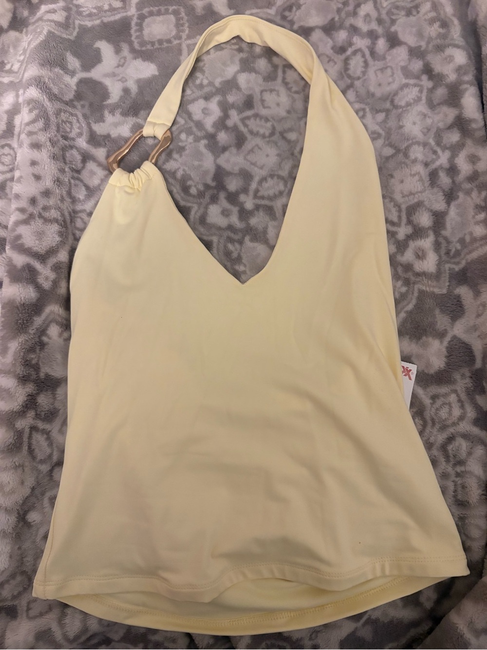 Pink Rose Pale Yellow Halter Camisole with Ring Detail